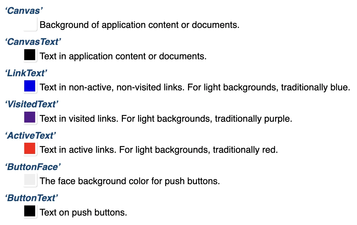 A few examples of system colors